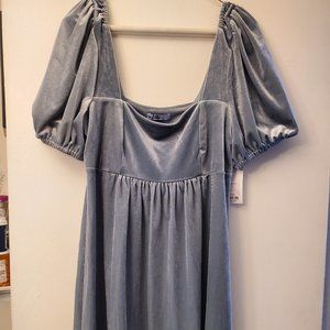 NWT Vylette Velvet Puff-Sleeve XL Icy Blue Babydoll Dress